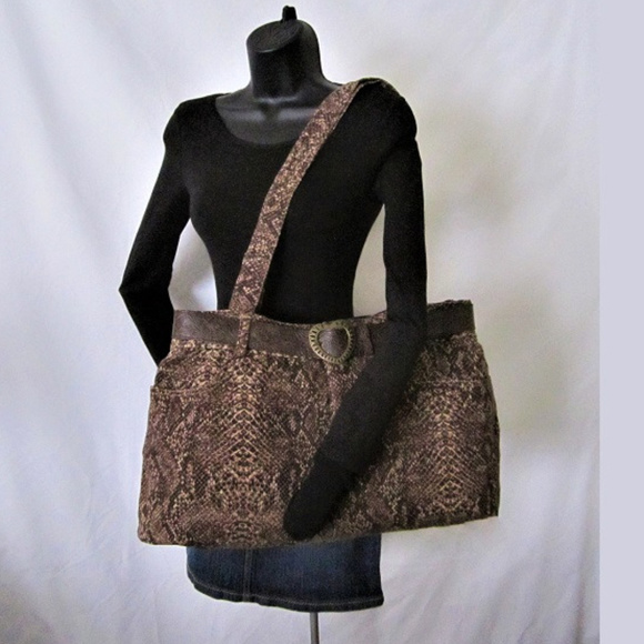 Chaps Handbags - Chaps Jeans Tote Bag XL Brown Reptile Upcycled
